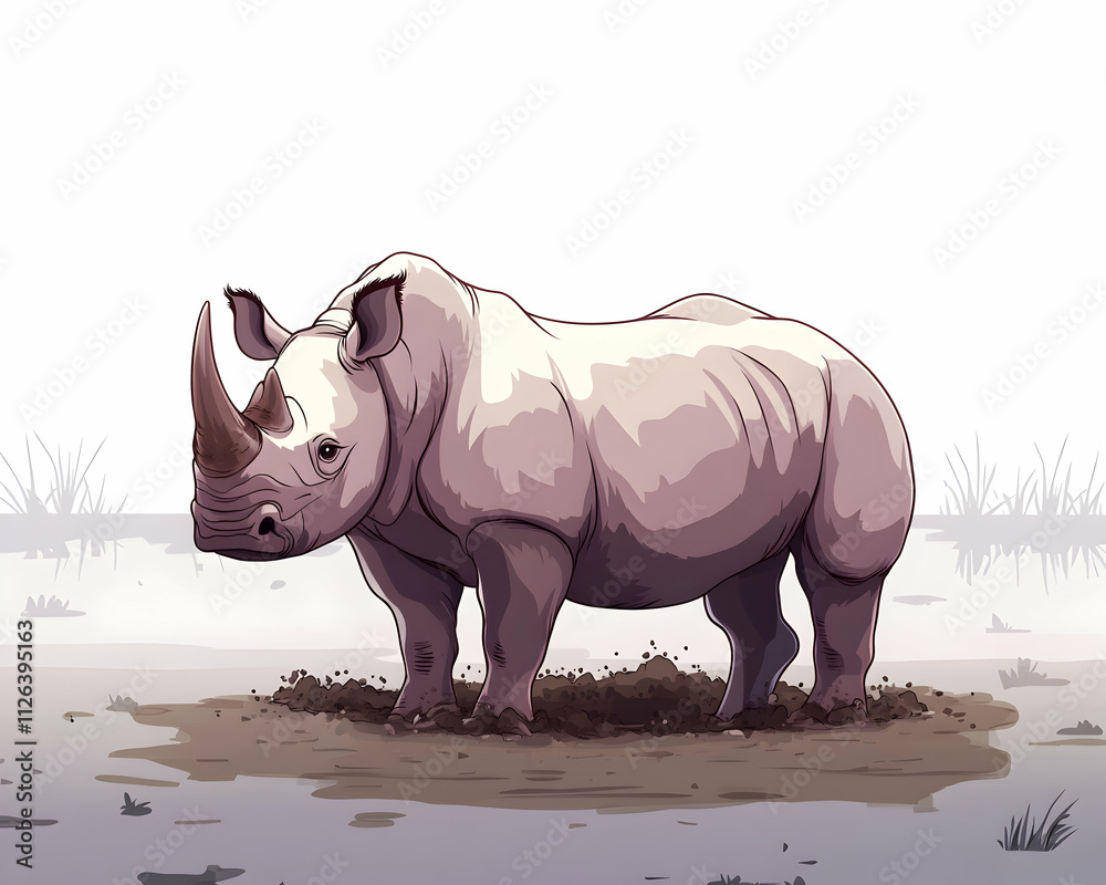 Naklejka premium White rhinoceros standing in mud.