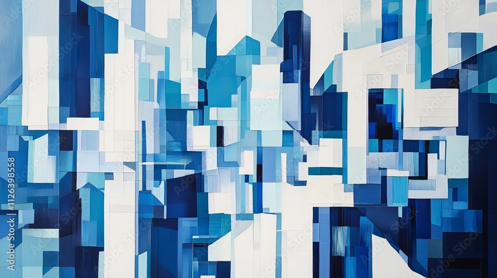 Fototapeta premium Blue Abstract Art Geometric Shapes Modern Design Wall Decor