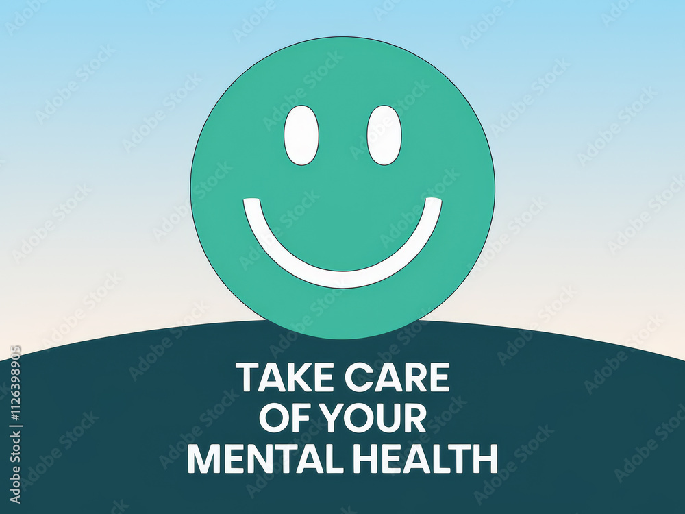 Smiling emblem with mental health message on tranquil background