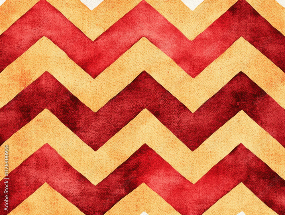 Bright red and gold chevron patterns in watercolor style Bright red and gold chevron patterns in watercolor style