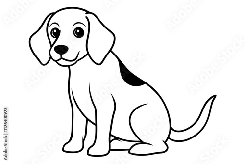 Sitting Beagle Dog Vector Line Art