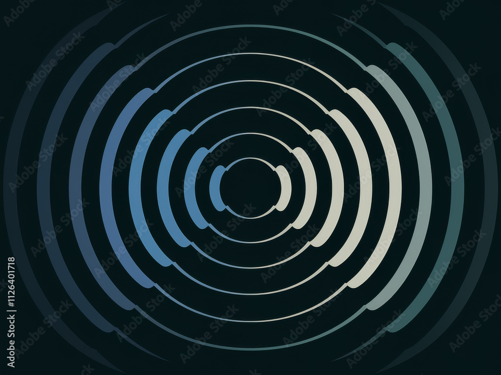Naklejka premium Abstract concentric circles with gradient blue waves and vibration pattern
