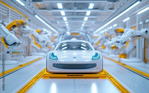 Futuristic Car Manufacturing Process in a Modern Factory automotive manifacturing photo series photo