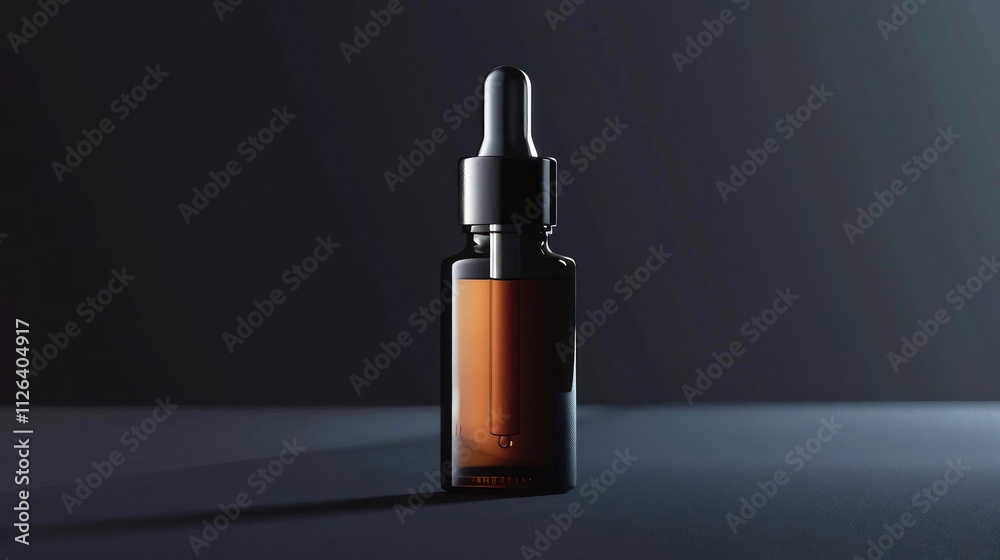 A minimalist dropper bottle on a blue backdrop exudes elegance and luxury A minimalist dropper bottle on a blue backdrop exudes elegance and luxury