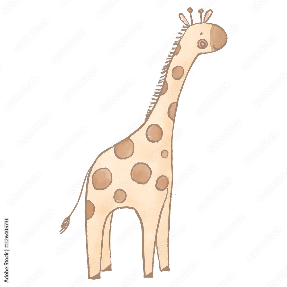 Beautiful stock illustration with cute giraffe. Safari animal clip art. Isolated naive style drawing. Childish hand drawn painting. Beautiful stock illustration with cute giraffe. Safari animal clip art. Isolated naive style drawing. Childish hand drawn painting.