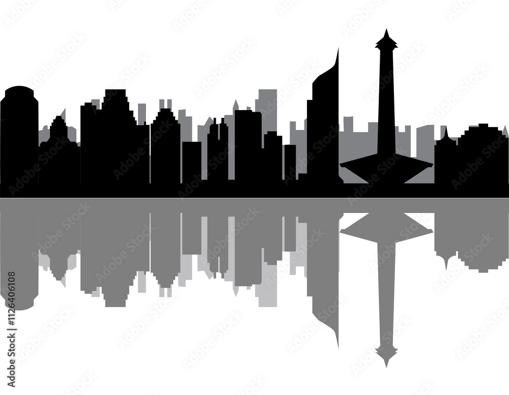 jakarta skyline with monument offices and buildings