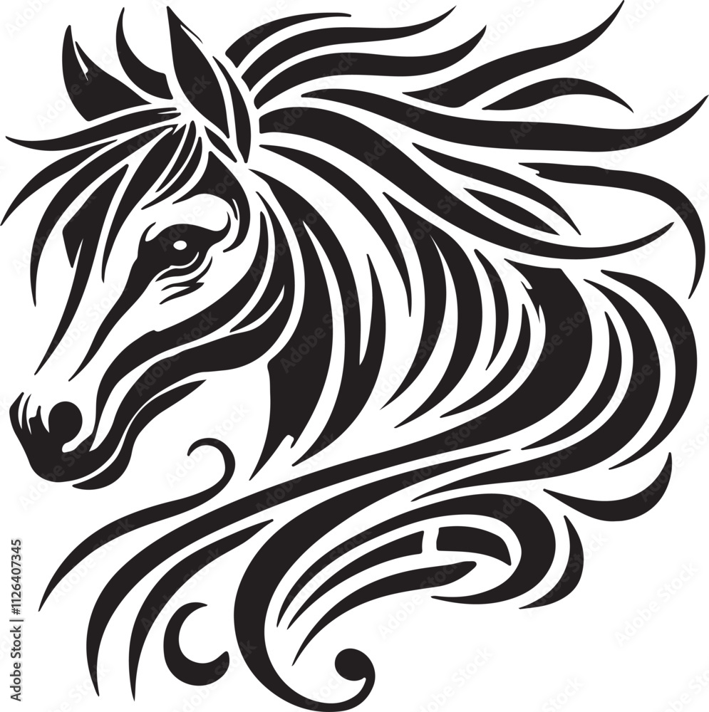 Obraz premium Graceful Horse Illustration: Bold Tribal-Style Design
