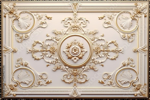3d rendering beautiful golden relief isolated on white. luxury carving decoration of architecture. classic interior detail made of gold. Upholstery
