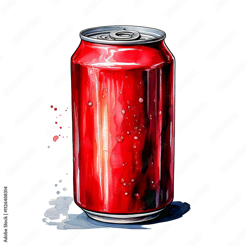 cola can ink clip art in watercolor painting isolated on transparent background