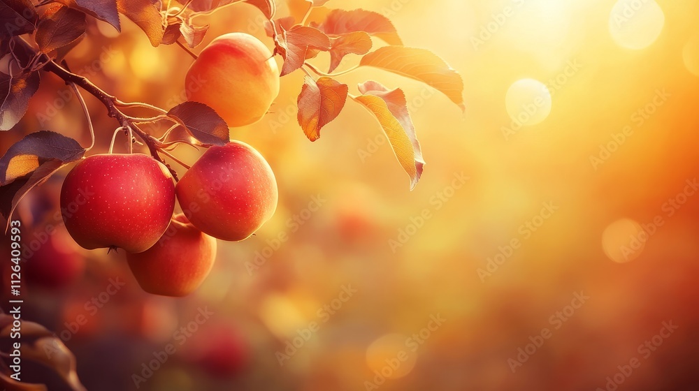 Red Apples on Tree Branch, Autumn Season, Sunset Light, Nature Photography, Warm Colors, Outdoor Scene, Seasonal Harvest Red Apples on Tree Branch, Autumn Season, Sunset Light, Nature Photography, Warm Colors, Outdoor Scene, Seasonal Harvest