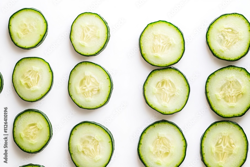 Fresh cucumber slices pattern on white background Fresh cucumber slices pattern on white background