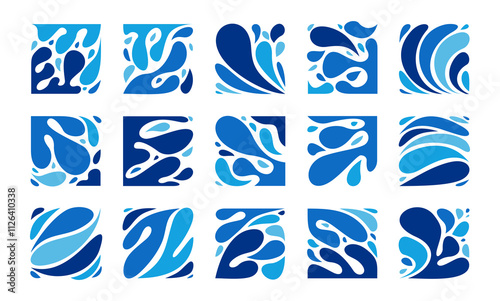 Colorful water splash square design set
