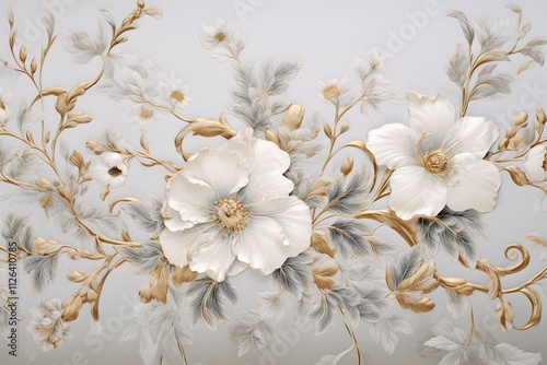 Abstract artistic background, flowers, branches, gold, and canvas painting. Brush. Oil painting, modern art, ink, alcohol can be used for wall decoration, wallpaper, murals, carpets,