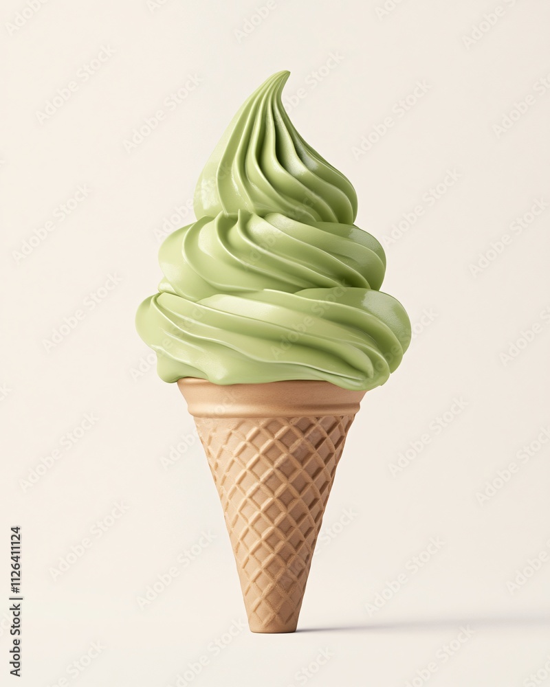 Swirl of Pistachio Ice Cream on a Cone Highlighting Its Creamy Texture and Subtle Green Hue Swirl of Pistachio Ice Cream on a Cone Highlighting Its Creamy Texture and Subtle Green Hue