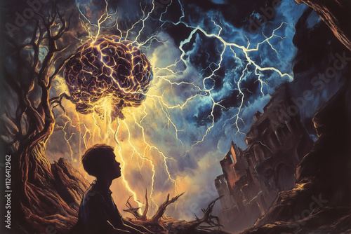 Nightmare concept. Scary dreams of complex mind.