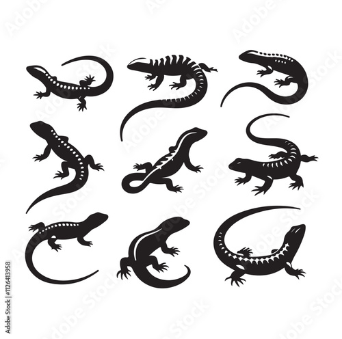 Reptile set silhouette vector illustration