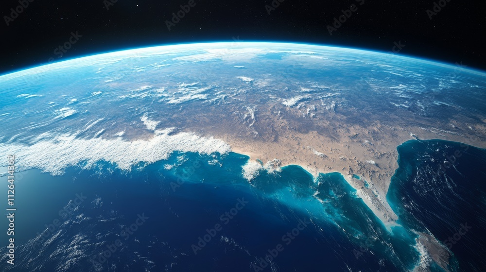 Fototapeta premium Ultra detailed, photorealistic view of Earth from space at dawn