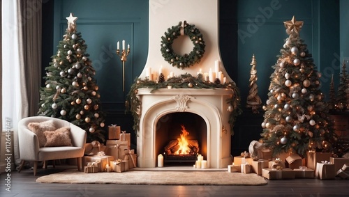 Wallpaper Mural Christmas Cheer with Stylish Fireplace Decor Torontodigital.ca