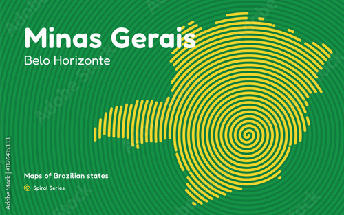 Map of the Brazilian State of Minas Gerais with Belo Horizonte as the Center, Circular Spiral pattern. 