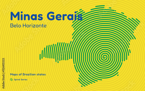Map of the Brazilian State of Minas Gerais with Belo Horizonte as the Center, Circular Spiral pattern. 