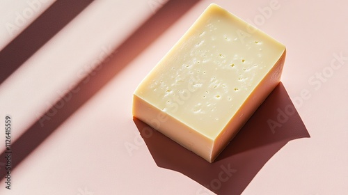 Sunlit soap bar with shadows on pink surface photo