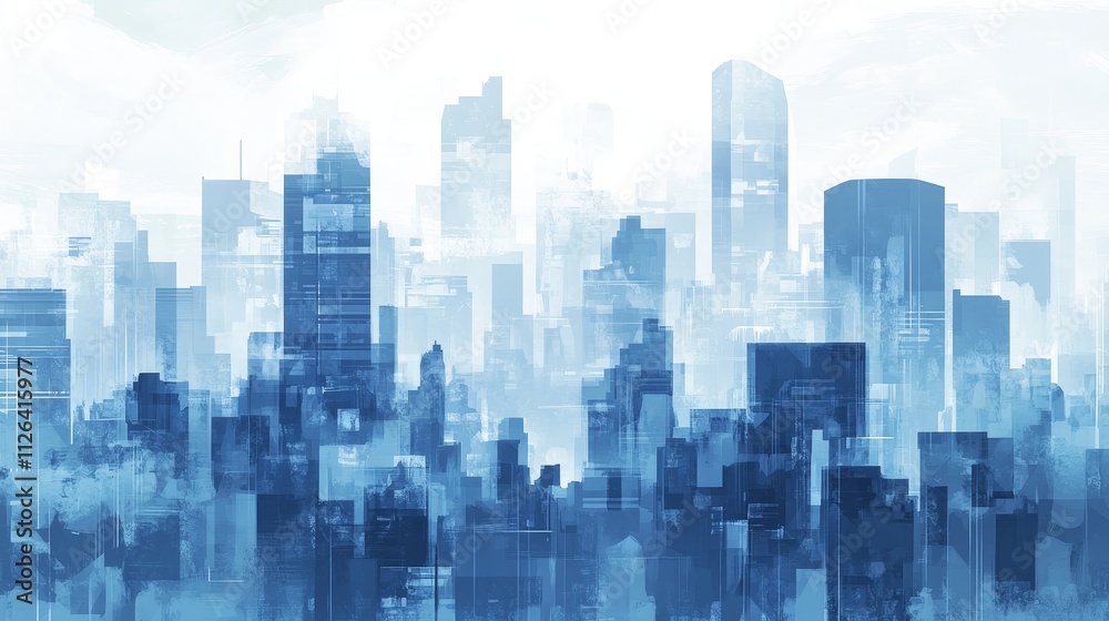 Urban Skyline in Blue Hues, Abstract Cityscape Art, Modern Architectural Landscape, Contemporary Blue City View Urban Skyline in Blue Hues, Abstract Cityscape Art, Modern Architectural Landscape, Contemporary Blue City View