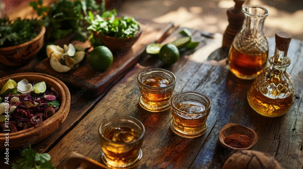 Tequila tasting, gastronomy. Generative AI Tequila tasting, gastronomy. Generative AI