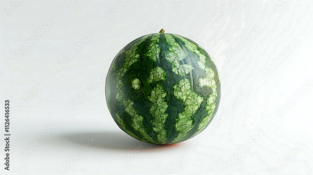 Fresh green watermelon on a white background, ideal for summer food concepts, healthy eating, cooking, food and beverage content