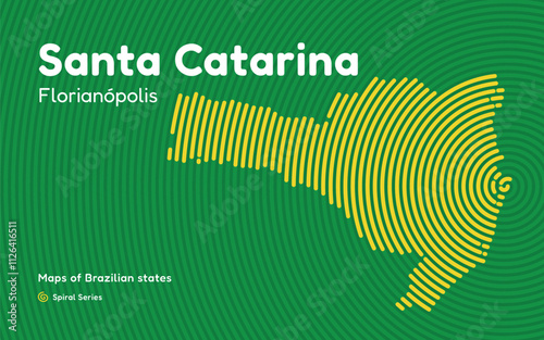 Map of the Brazilian State of Santa Catarina with Florianopolis as the Center, Circular Spiral pattern. 