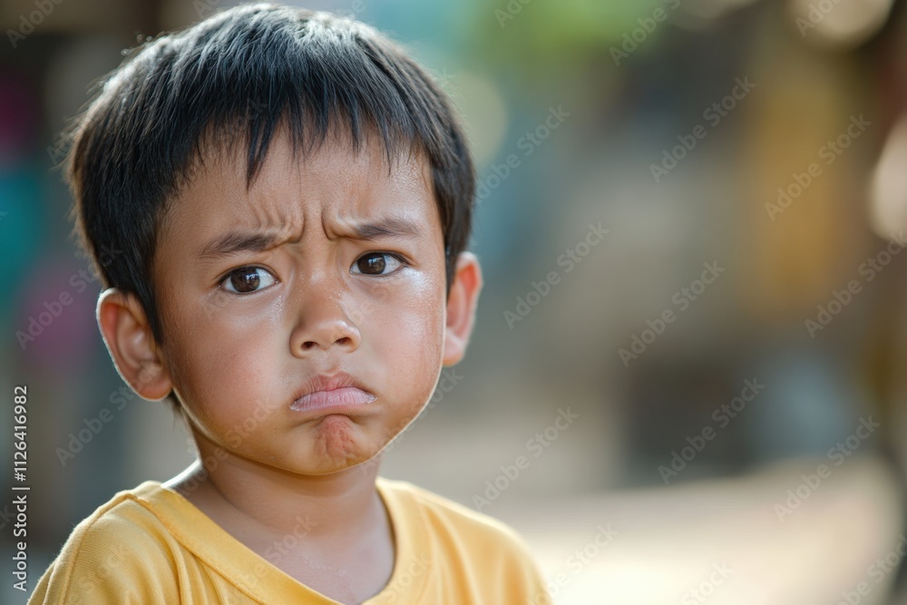 child with a serious expression looking thoughtfully child with a serious expression looking thoughtfully