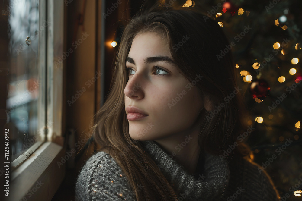 Created with generative AI technology photo of beautiful woman celebrate christmas winter holidays Created with generative AI technology photo of beautiful woman celebrate christmas winter holidays