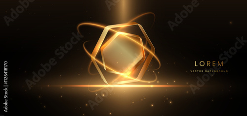 Abstract luxury golden hexagon lighting effect glowing on dark  background and sparkle.