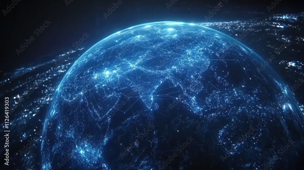 Obraz premium Glowing digital earth at night.