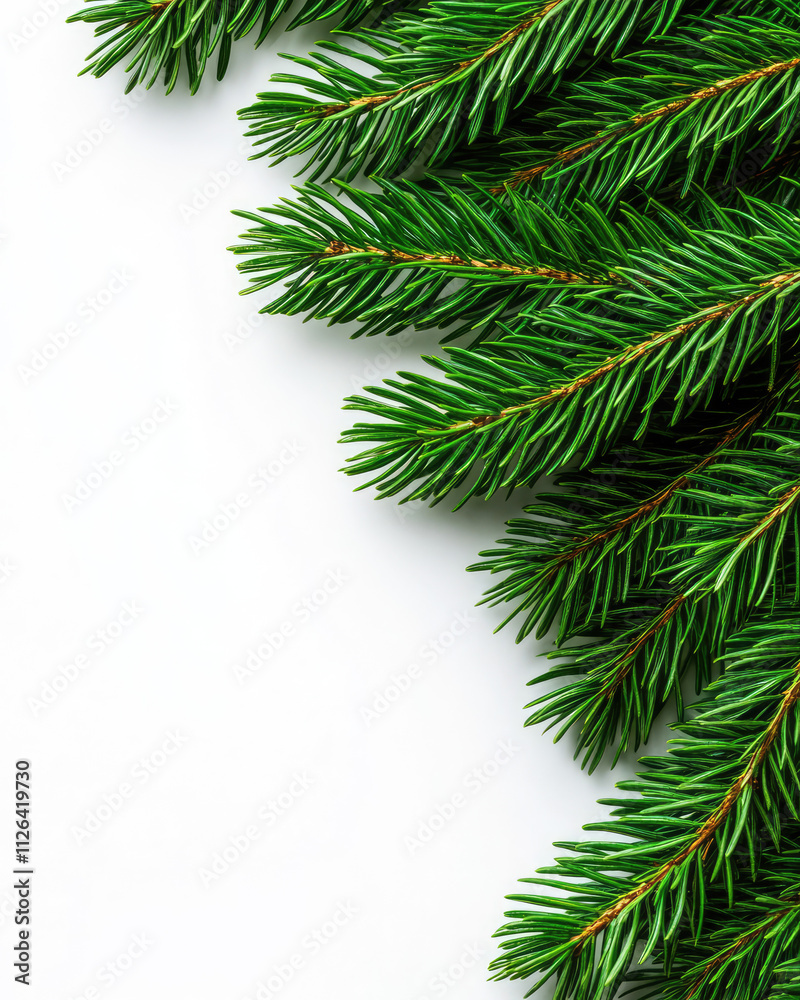 Obraz premium Green pine branches on a white isolated background