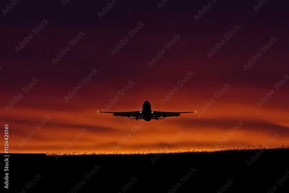 airplane flying at sunset against a colorful sky airplane flying at sunset against a colorful sky