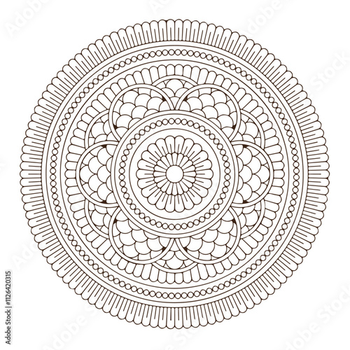 Blossom Mandala Shape. Circular pattern in form of mandala, tattoo, decoration. Decorative ornament in ethnic oriental style. 