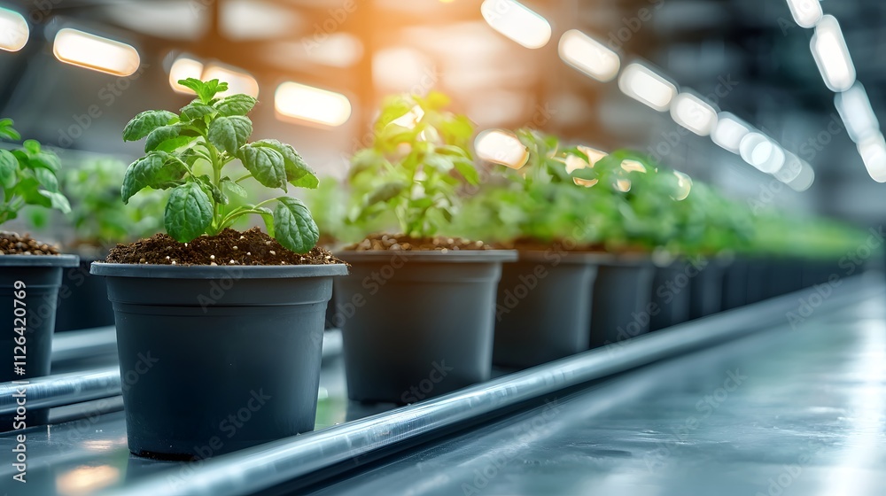 Vibrant Hydroponic Garden Showcases Lush Green Plants Under Soft Glowing Lights in Modern Farm. Cutting-edge Technology Meets Sustainable Farming Concept Vibrant Hydroponic Garden Showcases Lush Green Plants Under Soft Glowing Lights in Modern Farm. Cutting-edge Technology Meets Sustainable Farming Concept