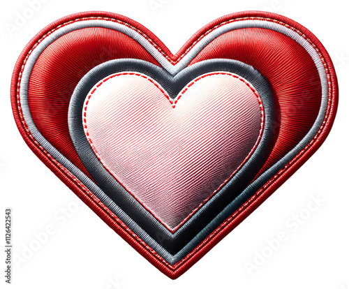 heart embroidered patch badge. isolated on a transparent background, PNG.