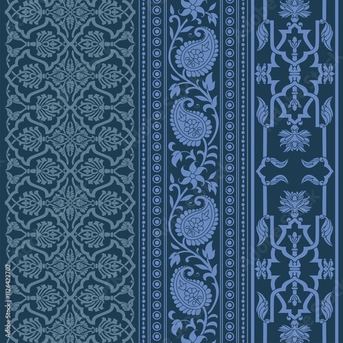 wedding card design, traditional paisley floral pattern , royal India	