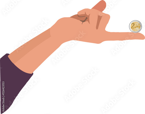Hand balancing two euro coin on fingertip, finance concept