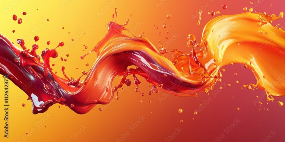 Dynamic Abstract Splash of Orange and Red Liquid, Vibrant Swirling Motion, Colorful Fluid Design, Gushing Waves of Color, Energetic and Expressive Art
