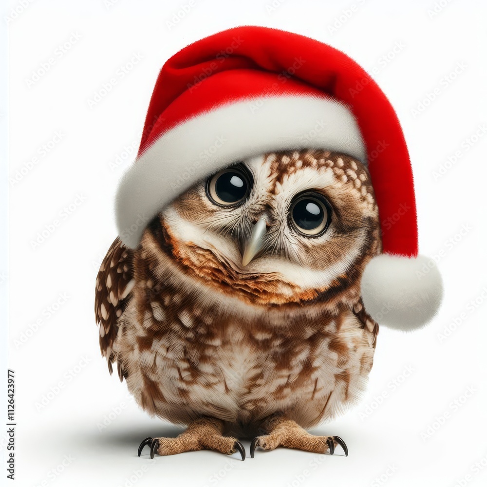 funny owl with tilted head in santa claus hat on white isolated background
funny owl with tilted head in santa claus hat on white isolated background