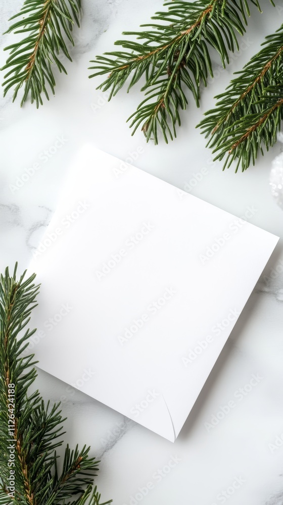 Fototapeta premium Close-up of a Generic Christmas Greeting Card on a White Background, Ideal for Holiday Invitations or Gift Card Designs Generative AI