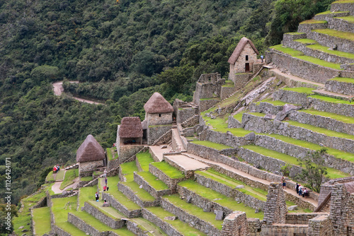 Agricultural stone terraces at  Machu Picchu in Peru
