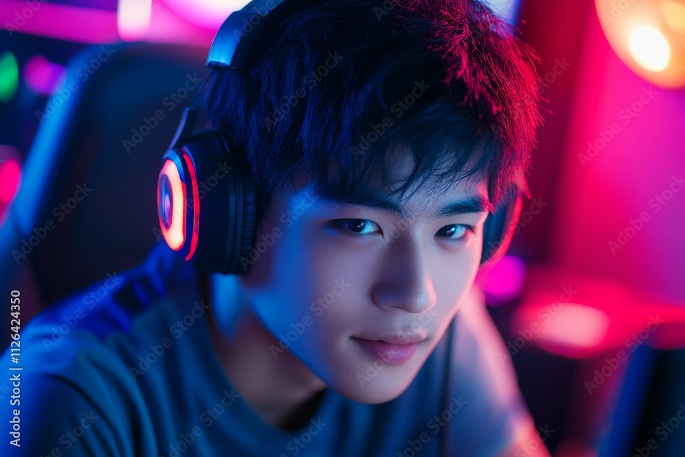 Gamer Immersed in Video Game with Headphones Highlighting Esports and Online Gaming Competition Generative AI Gamer Immersed in Video Game with Headphones Highlighting Esports and Online Gaming Competition Generative AI