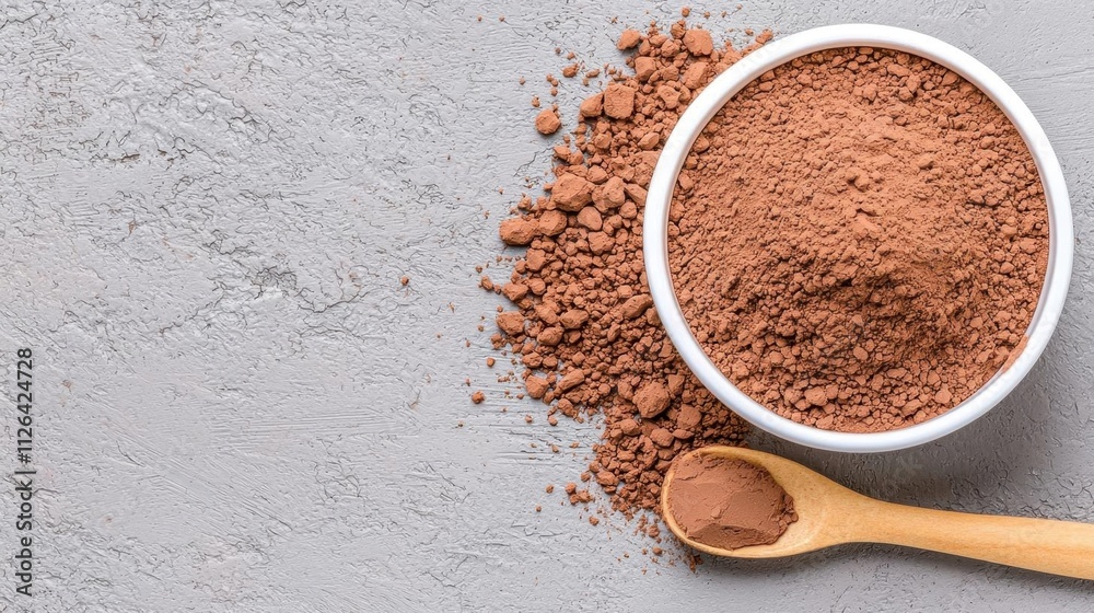 A photostock of fine cocoa powder in a neat pile on a neutral surface, emphasizing rich chocolate tones for culinary themes. High Quality A photostock of fine cocoa powder in a neat pile on a neutral surface, emphasizing rich chocolate tones for culinary themes. High Quality