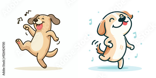 vector cartoon dog dancing happily
