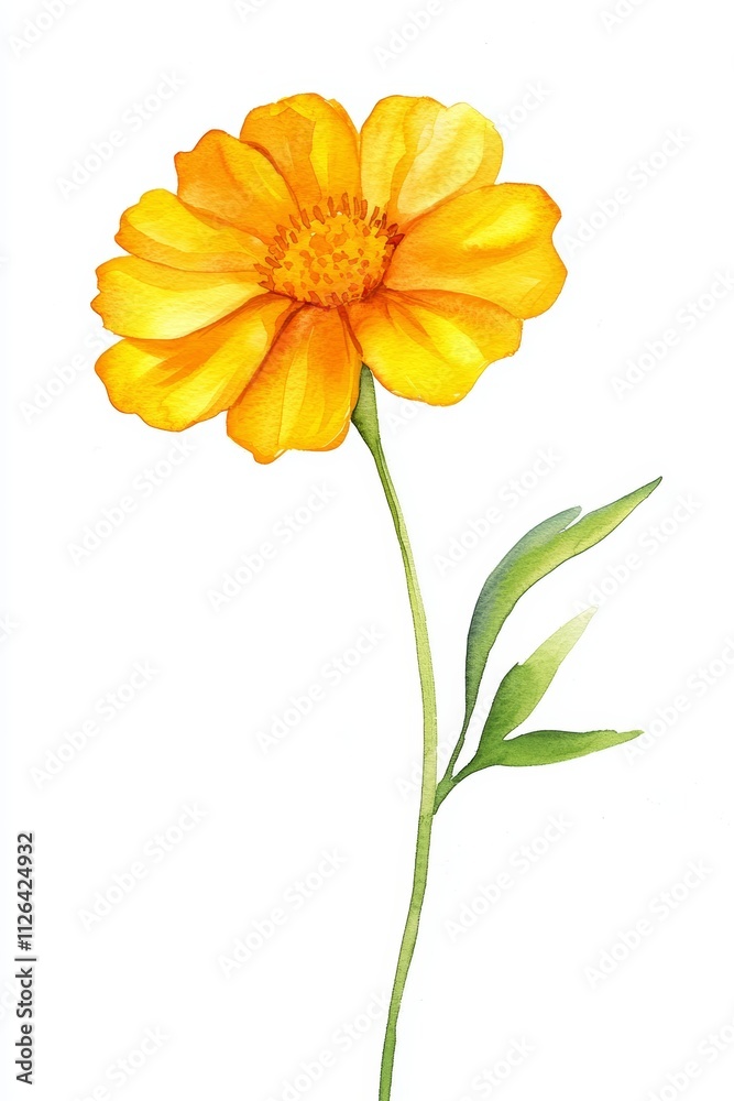 Watercolor Marigold Flower on White Background with Copy Space for Text Generative AI Watercolor Marigold Flower on White Background with Copy Space for Text Generative AI