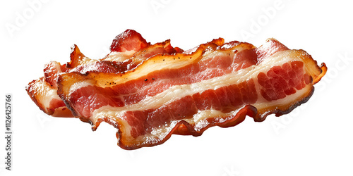 Crispy, savory bacon strips, a culinary delight showcasing the perfect balance of smoky, salty, and delicious flavor, PNG image, Cutout, Isolated on white background