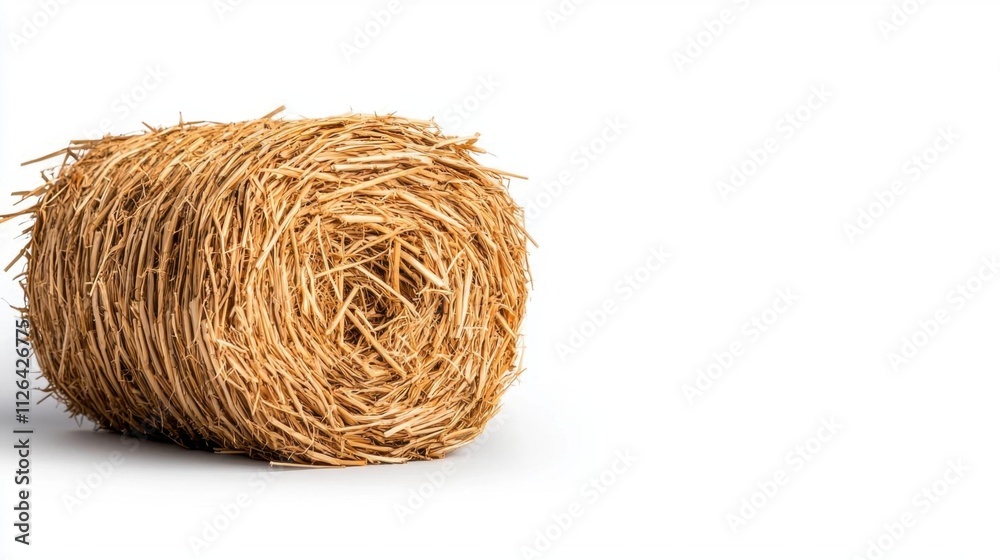 A photostock of golden straw haystack isolated on a white background, highlighting rural and agricultural themes. High Quality A photostock of golden straw haystack isolated on a white background, highlighting rural and agricultural themes. High Quality